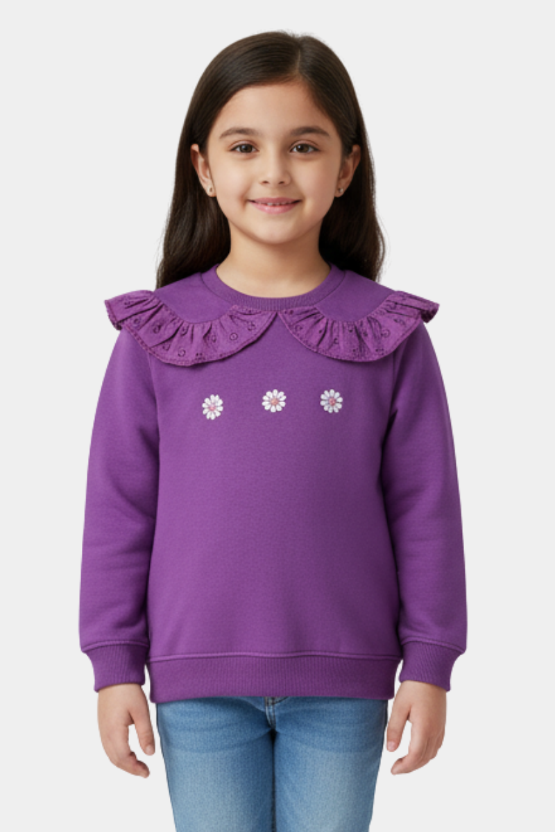 Fashion Baby Girls Ruffle Flower Pattern SWEATSHIRT - PURPLE