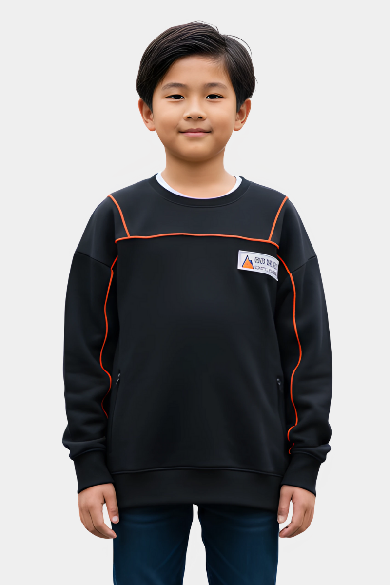 Ignite Their Style: "On The Edge" Kids' Dynamic Black Sweatshirt