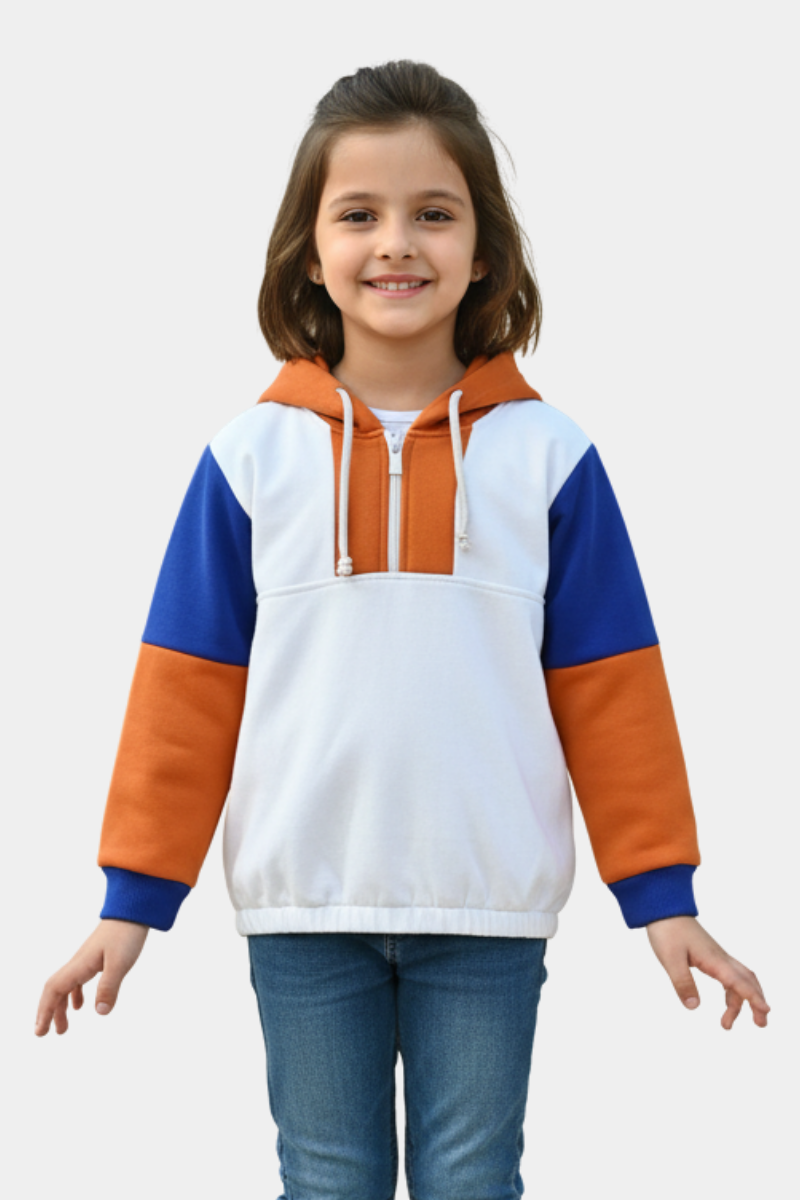 Kids' Color Block Fleece Hoodie with Quarter-Zip