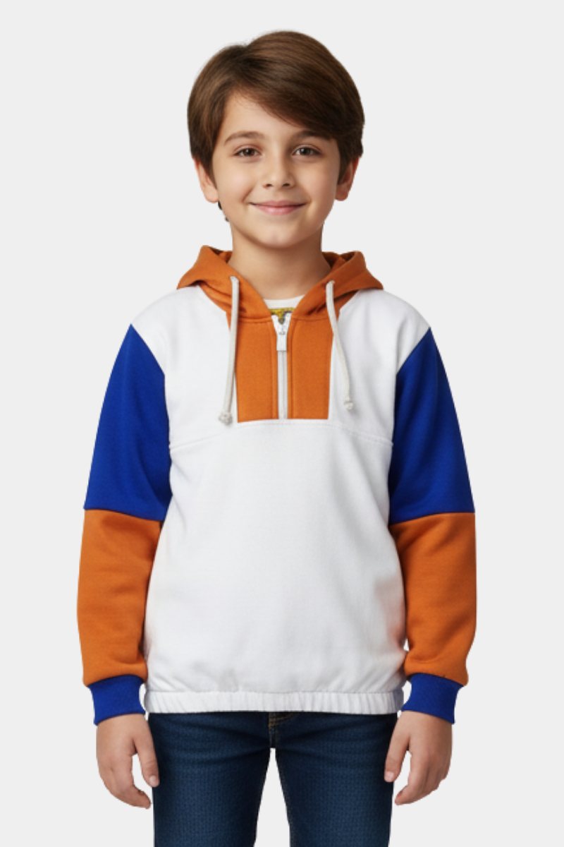 Kids' Color Block Fleece Hoodie with Quarter-Zip