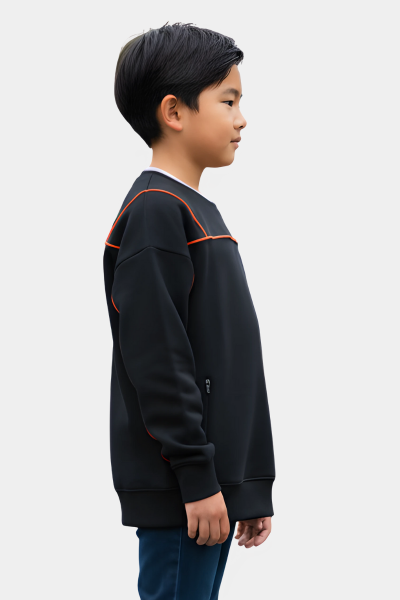Ignite Their Style: "On The Edge" Kids' Dynamic Black Sweatshirt