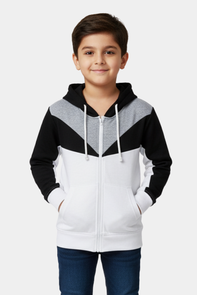 Boys' Monochrome Chevron Full-Zip Hoodie