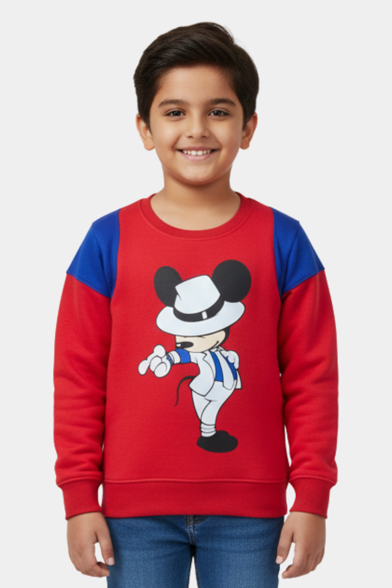 Smooth Criminal" Mickey: Kids' Iconic Red & Blue Sweatshirt