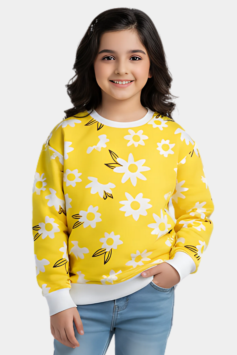 Sunny Daisy Print Crewneck Sweatshirt for Girls