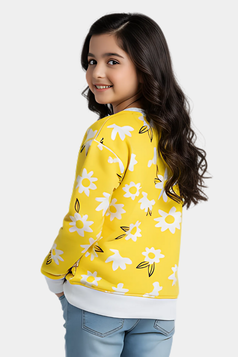 Sunny Daisy Print Crewneck Sweatshirt for Girls