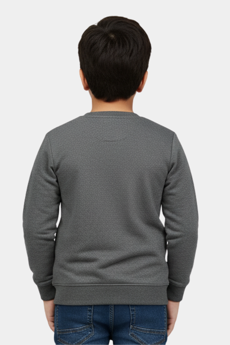 Boys' Textured Crewneck Sweatshirt with "Weekend Feeling" Pocket