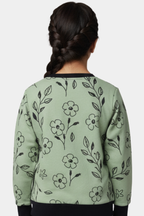 Girls' Sage Green Floral Print Henley Sweatshirt | Cozy Long Sleeve Top