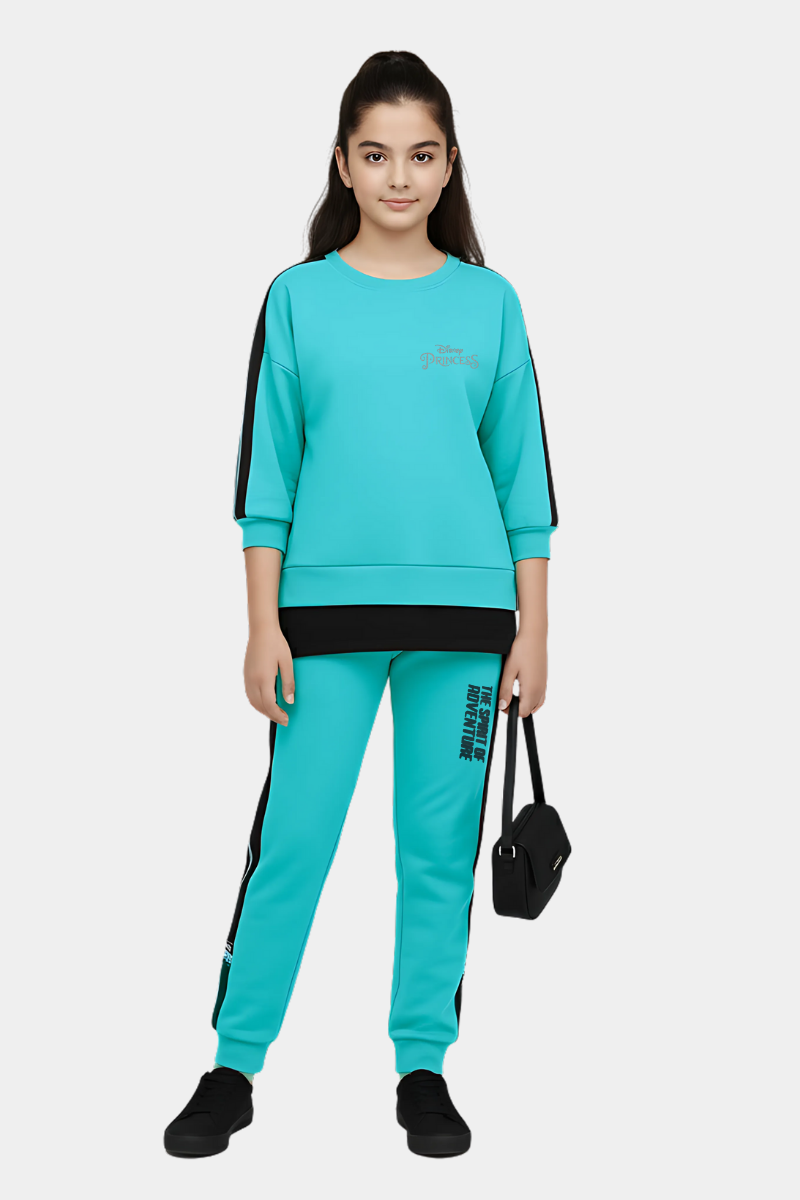 Sporty Disney Princess Aqua & Black Jogger Set for Girls