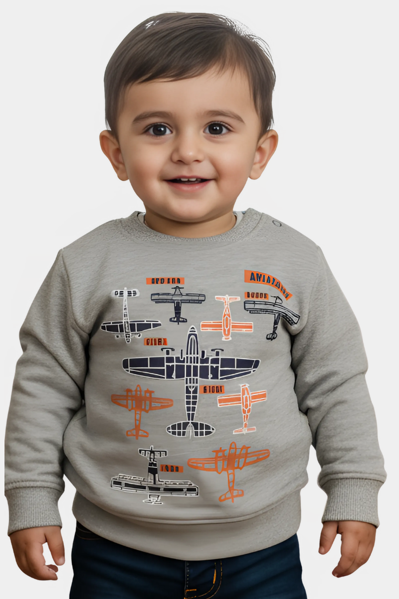 Baby/Toddler Airplane Print Grey Sweatshirt | Little Pilot Top