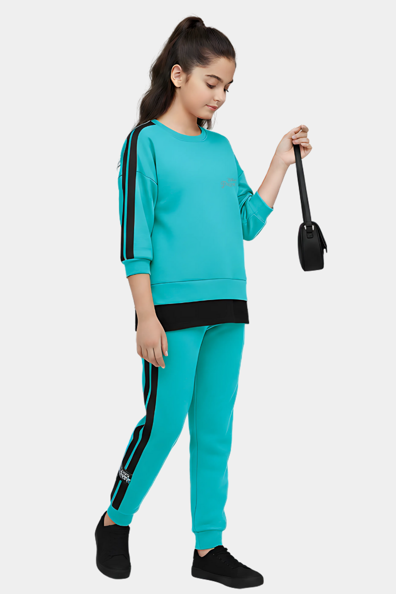Sporty Disney Princess Aqua & Black Jogger Set for Girls