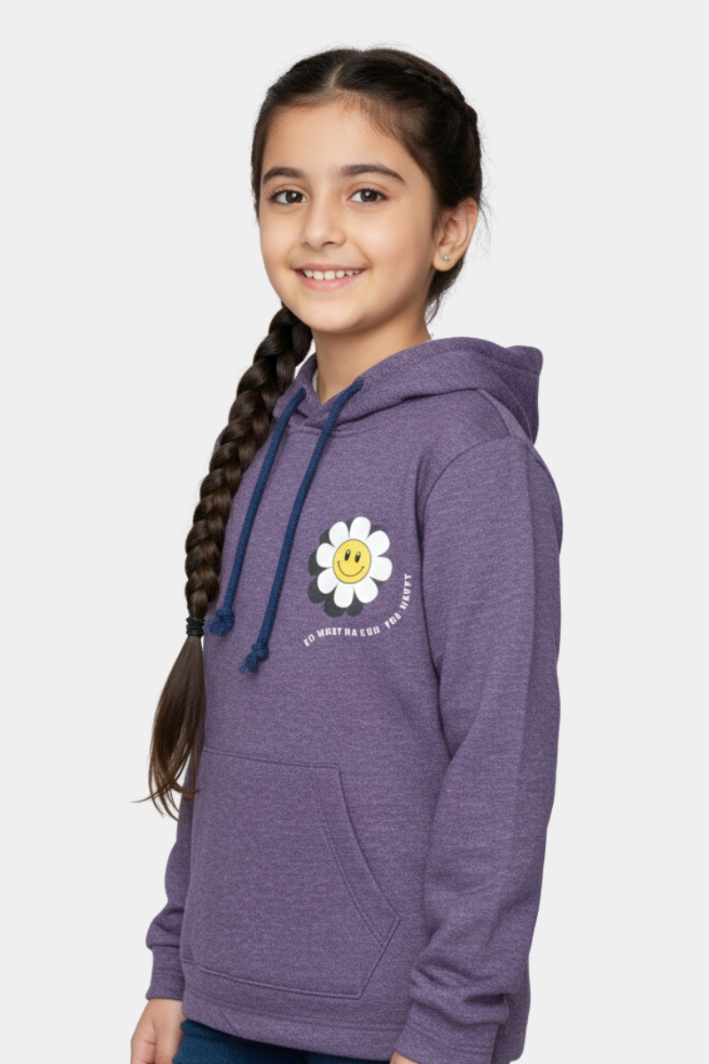 Do What Makes You Happy" Kids' Purple Daisy Smiley Hoodie