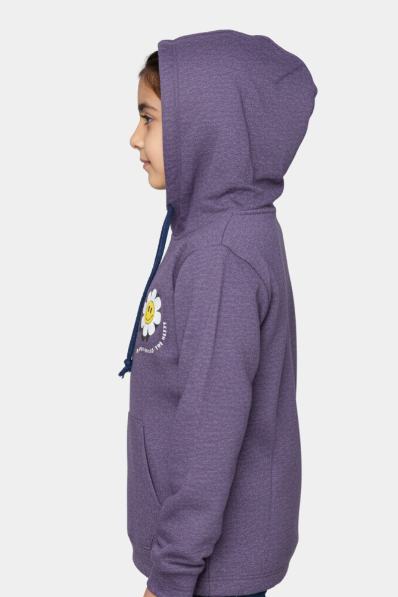 Do What Makes You Happy" Kids' Purple Daisy Smiley Hoodie