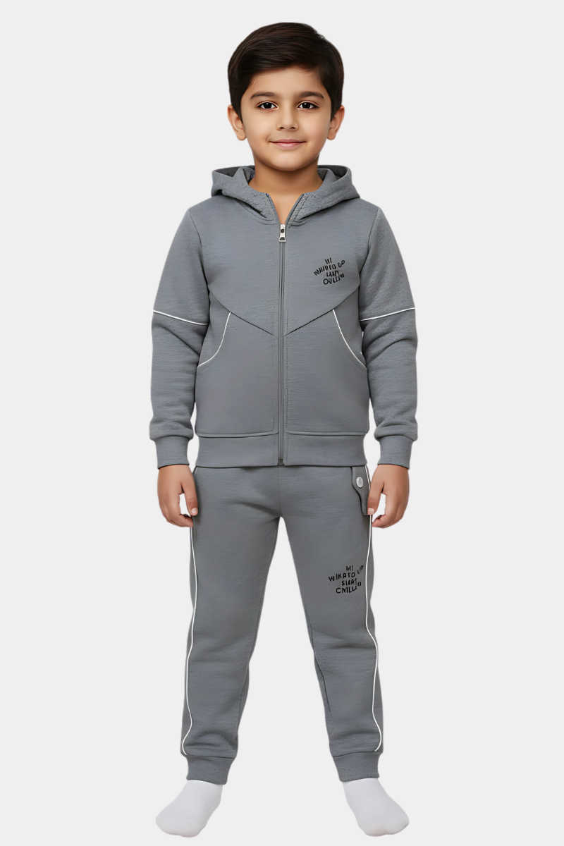 Boys' Grey "Warmed Up & Chill" Zip-Up Tracksuit