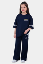 Always Believe" Girls' Navy Blue Oversized Tee & Wide-Leg Pants Set