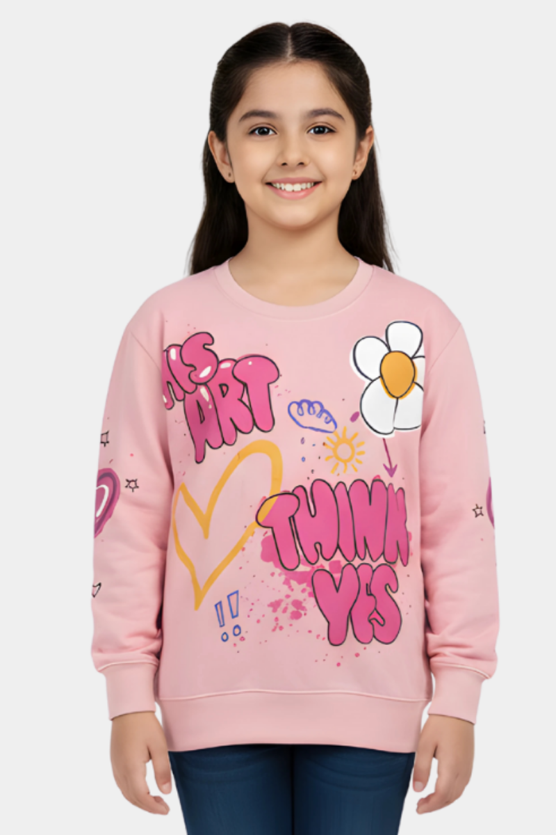 Girls' Pink Graffiti Art Sweatshirt | Bold Graphic Crewneck