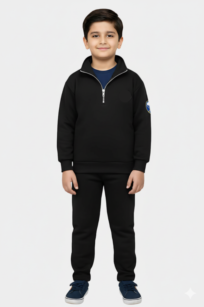 UNISEX MOCKNECK 2PC FLEECE SUIT - BLACK