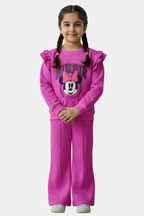 BABY GIRLS RUFFLE TRIM TOP & FLARE LEG TROUSER - PINK