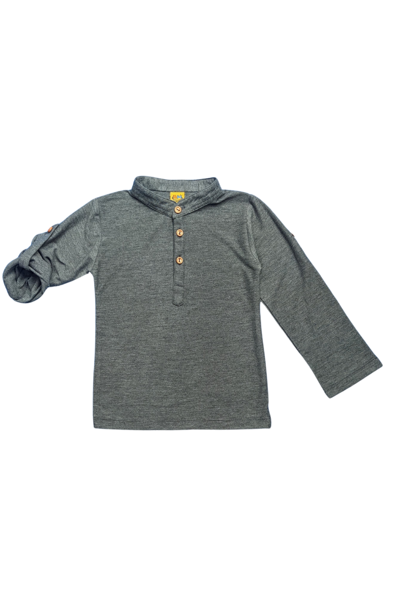 Boys' Casual Blue Henley Shirt with Roll-Up Sleeves - Charcole