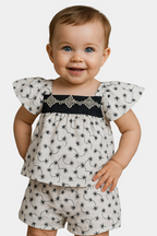 White Floral Embroidered Top and Shorts Set