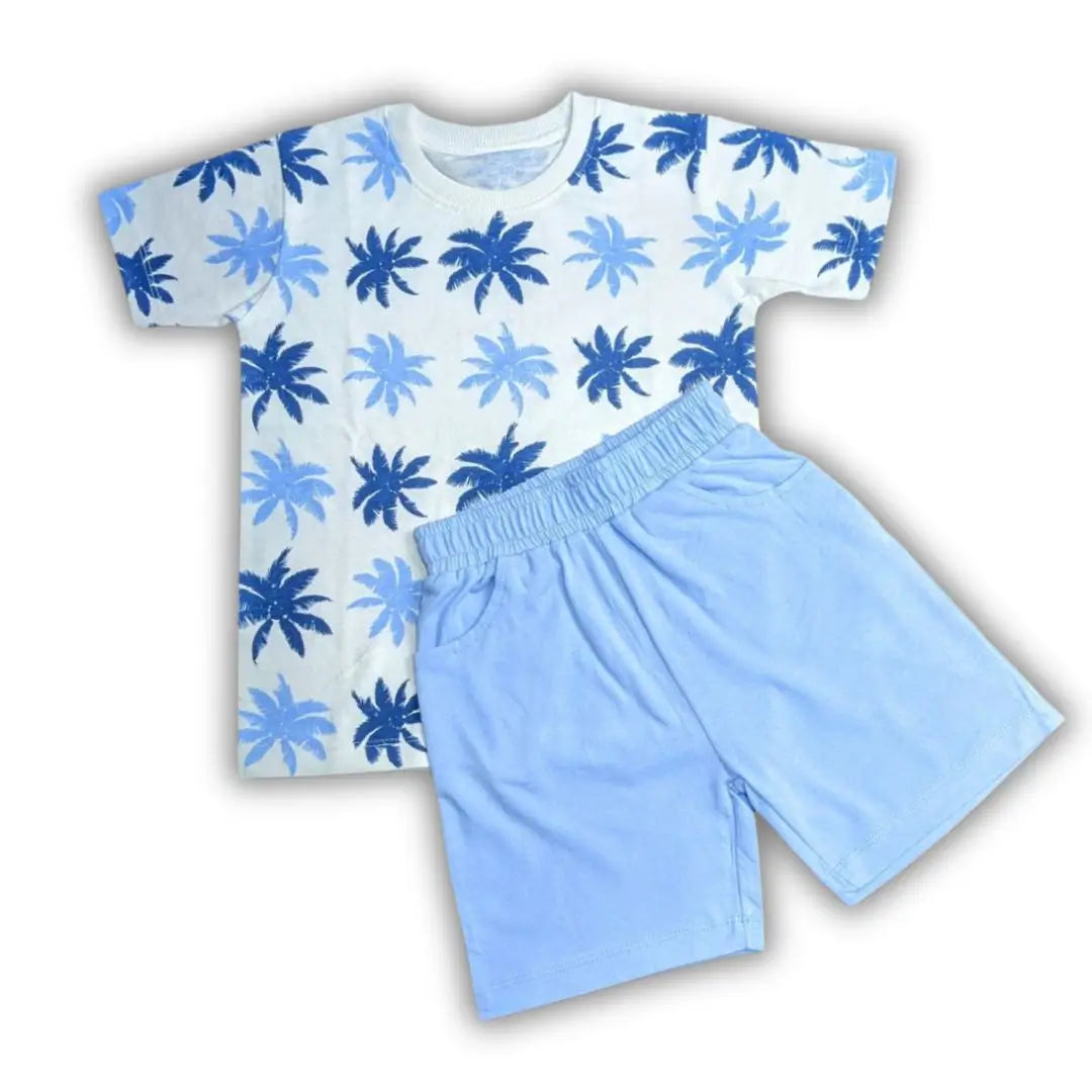 Boys’ Tropical Palm Print Summer Set – T-Shirt & Shorts