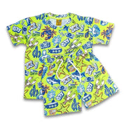 Sea items all over printed greenish suit for kids